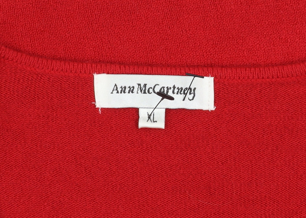 Ann McCartney Women’s Red Acrylic Henley Jumper XL Long Sleeve Knit