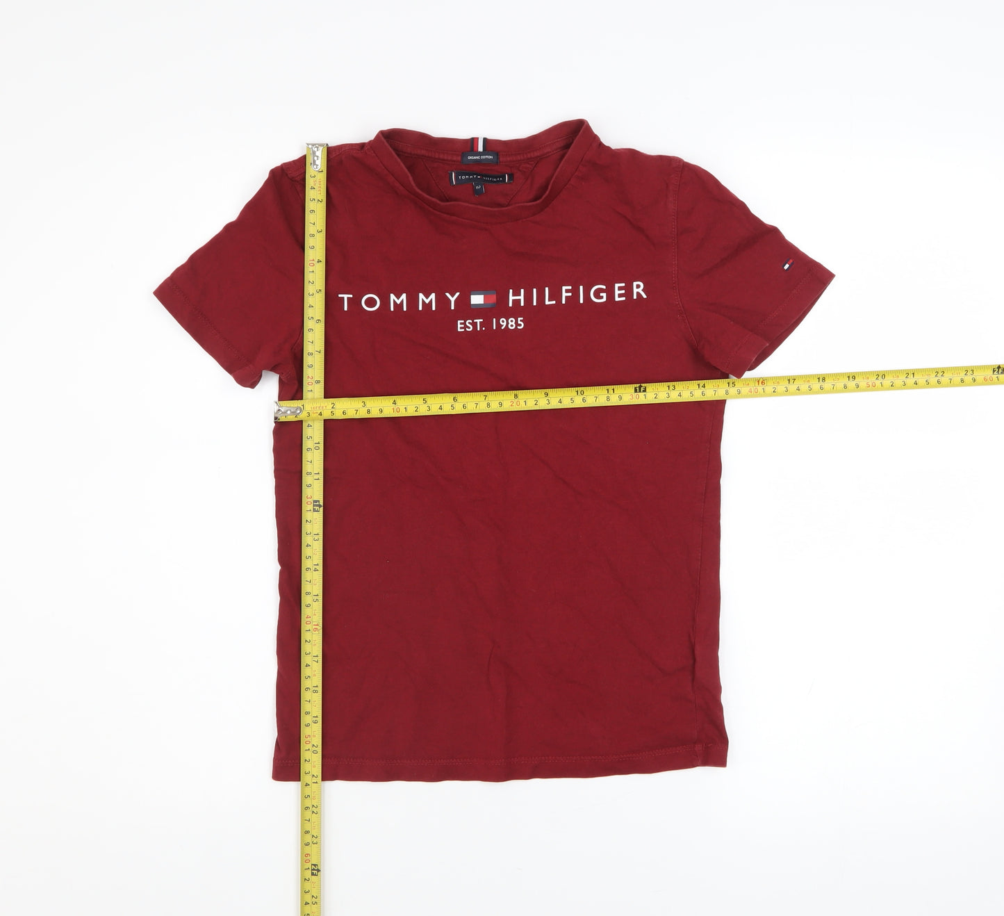 Tommy Hilfiger Boys Red Organic Cotton Short Sleeve T-Shirt Size 152