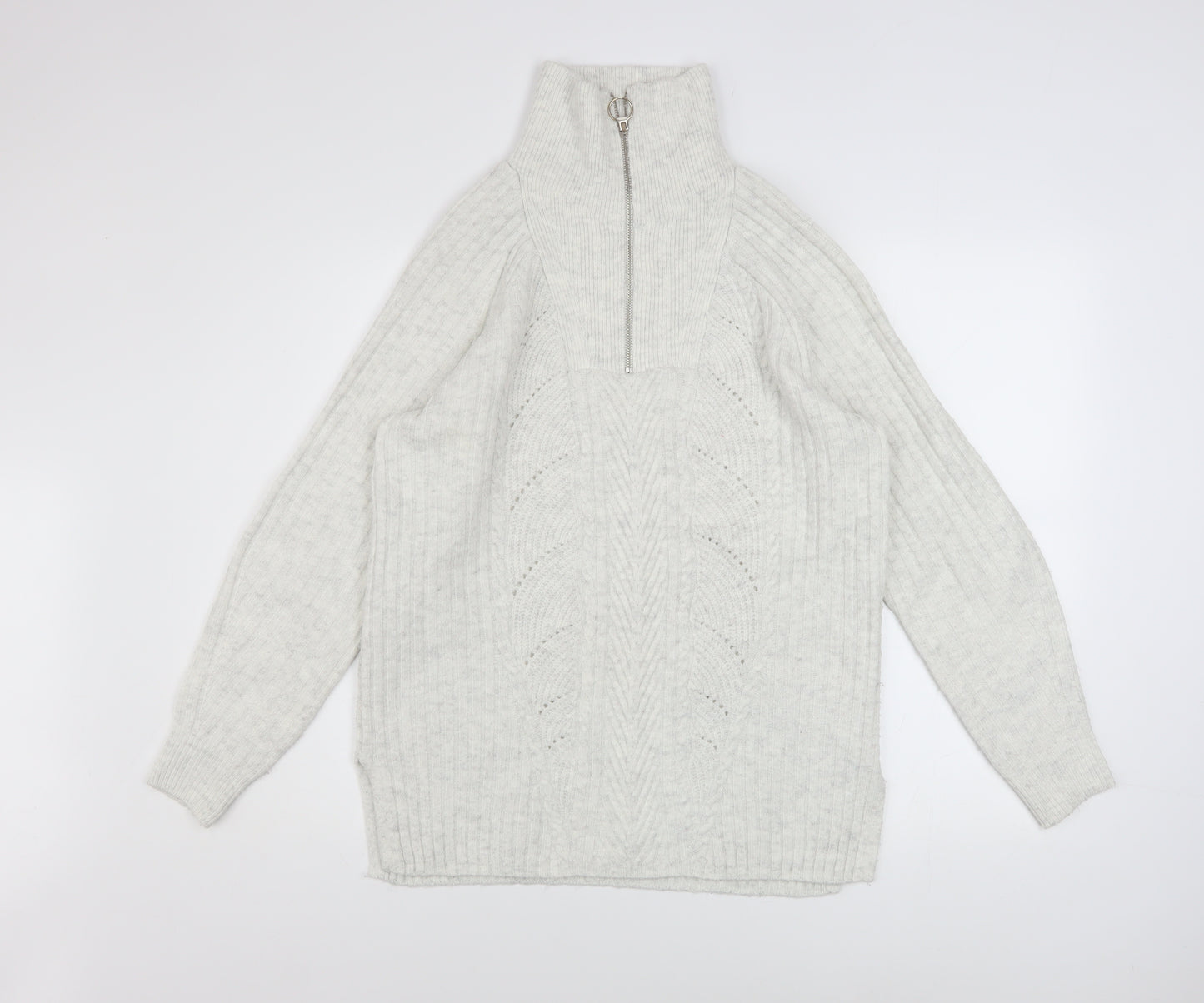 Marks and Spencer Women’s Ivory Cable Knit High Neck Half Zip Jumper Size S