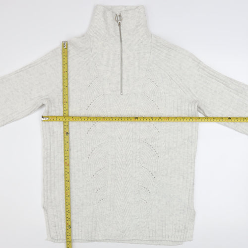 Marks and Spencer Women’s Ivory Cable Knit High Neck Half Zip Jumper Size S