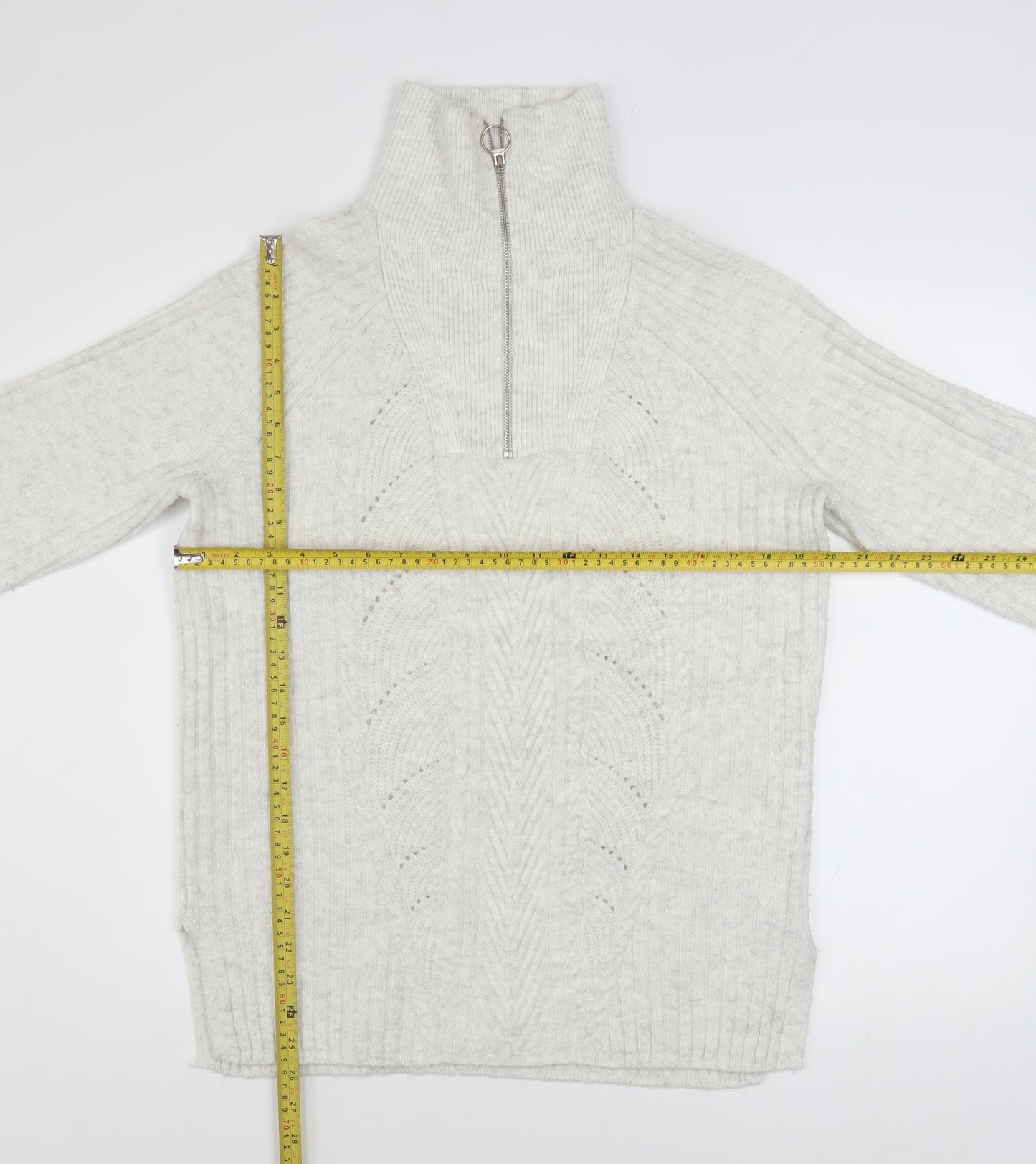 Marks and Spencer Women’s Ivory Cable Knit High Neck Half Zip Jumper Size S