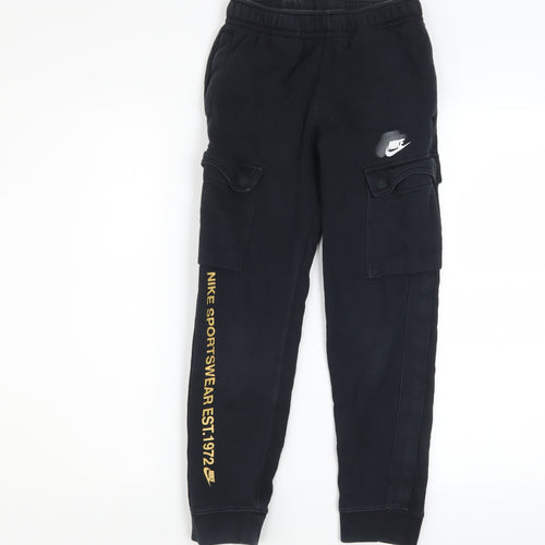 Nike Boys Black Jogger Cargo Trousers M 10-11 Years Cotton Fleece