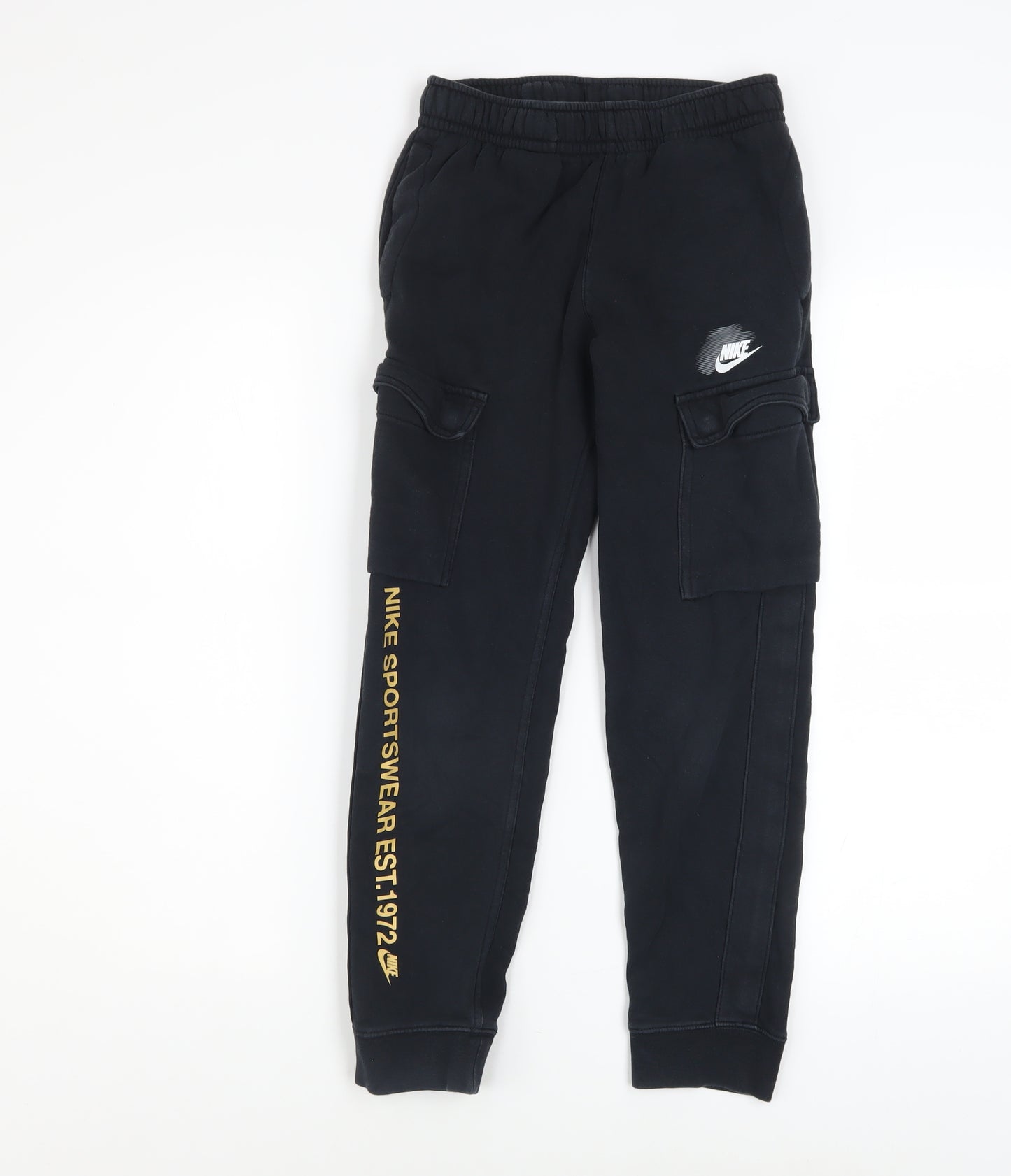 Nike Boys Black Jogger Cargo Trousers M 10-11 Years Cotton Fleece