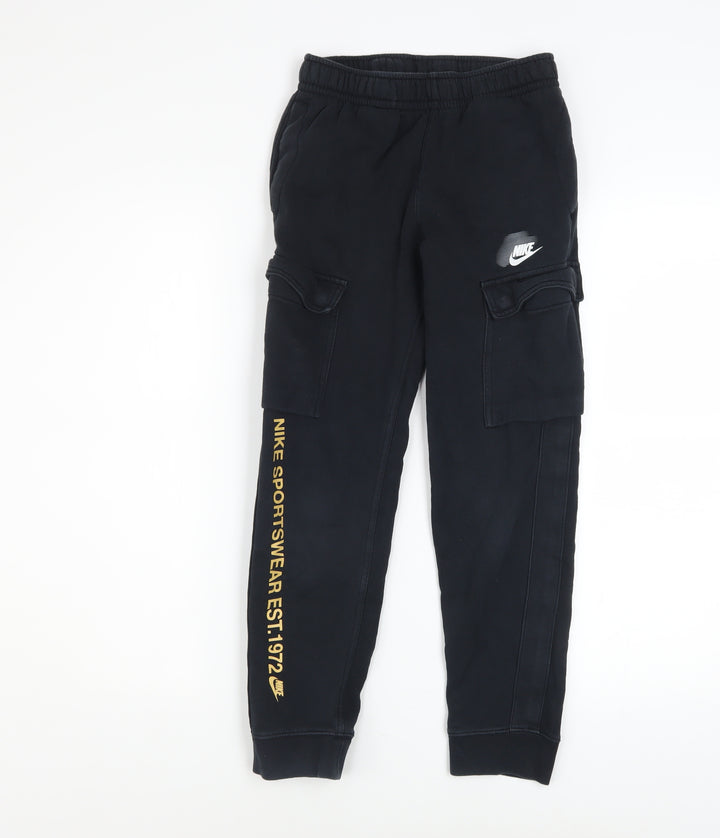 Nike Boys Black Jogger Cargo Trousers M 10-11 Years Cotton Fleece