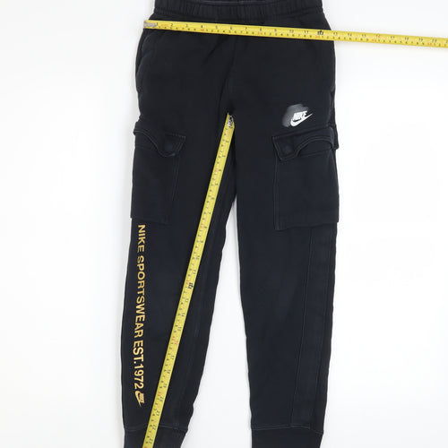Nike Boys Black Jogger Cargo Trousers M 10-11 Years Cotton Fleece