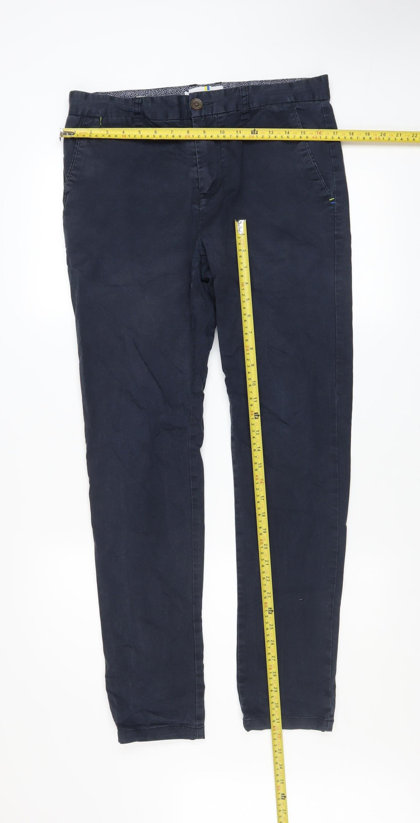 Larsson & Co Men's Navy Blue Slim Chino Trousers Size 32R