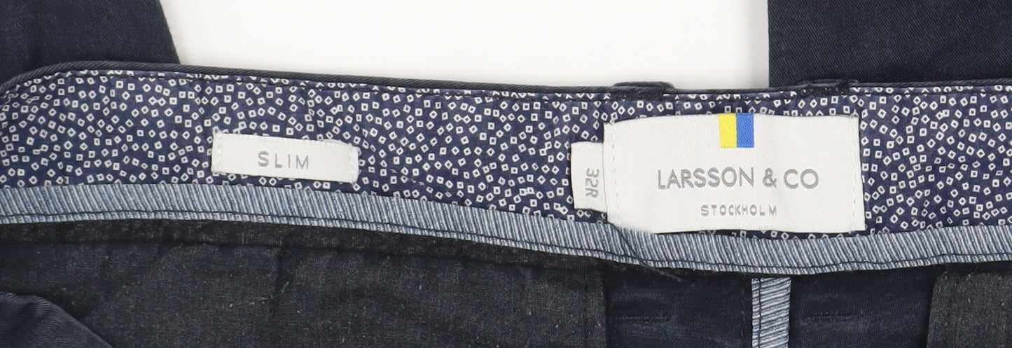 Larsson & Co Men's Navy Blue Slim Chino Trousers Size 32R