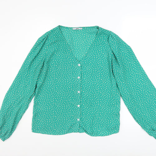 ONLY Women’s Green Polka Dot V-Neck Long Sleeve Blouse M