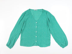 ONLY Women’s Green Polka Dot V-Neck Long Sleeve Blouse M