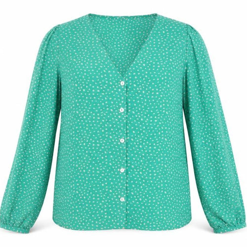 ONLY Women’s Green Polka Dot V-Neck Long Sleeve Blouse M