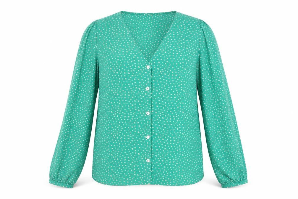 ONLY Women’s Green Polka Dot V-Neck Long Sleeve Blouse M