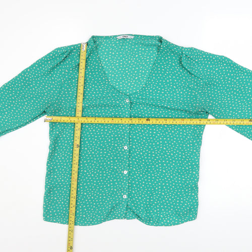 ONLY Women’s Green Polka Dot V-Neck Long Sleeve Blouse M