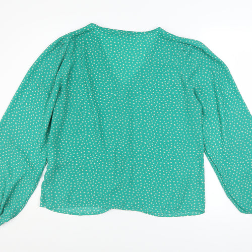 ONLY Women’s Green Polka Dot V-Neck Long Sleeve Blouse M