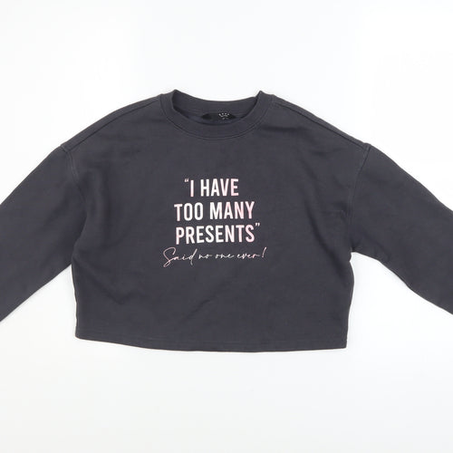 New Look Girls Black Pullover Sweatshirt 10-11 Years Funny Quote Print