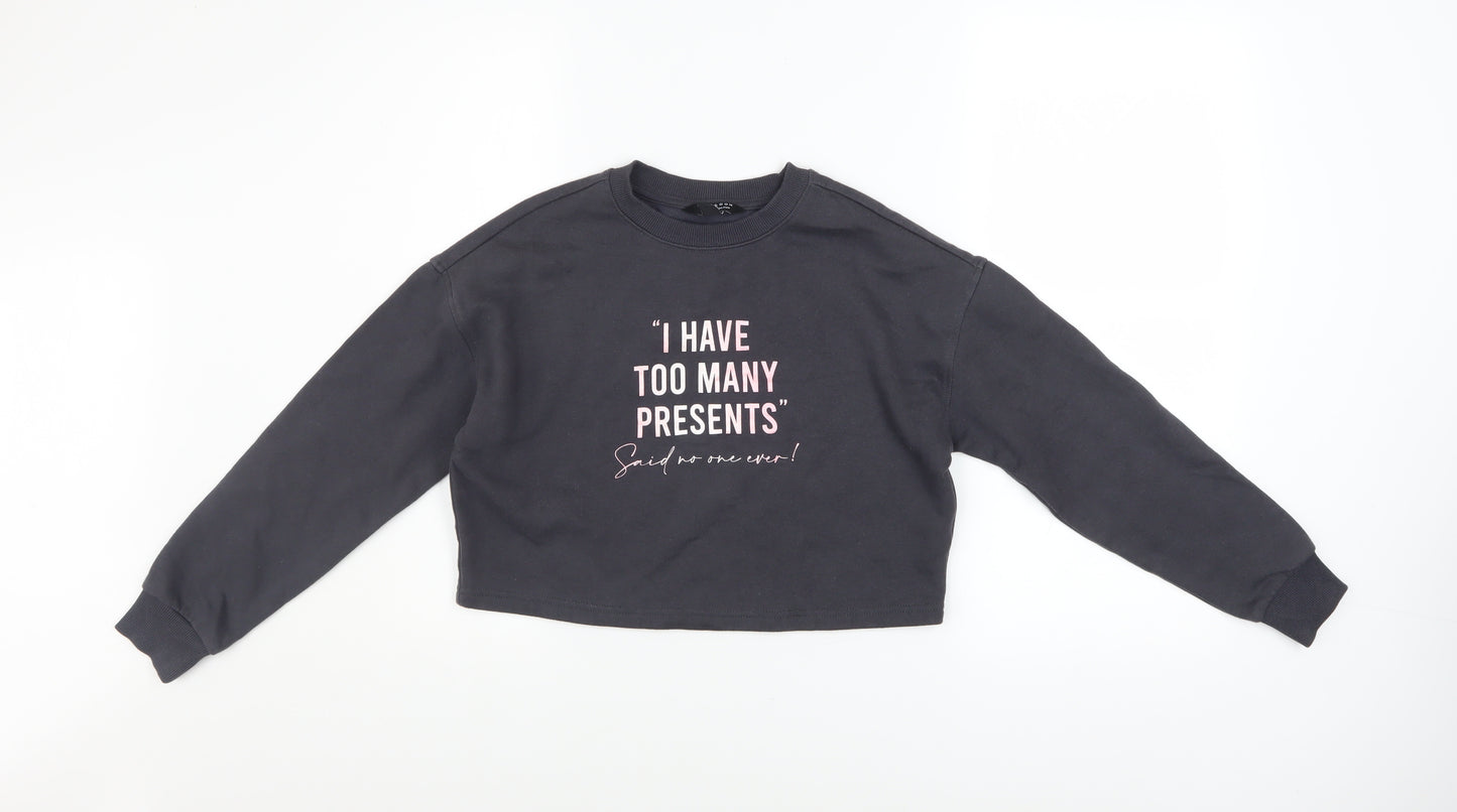 New Look Girls Black Pullover Sweatshirt 10-11 Years Funny Quote Print