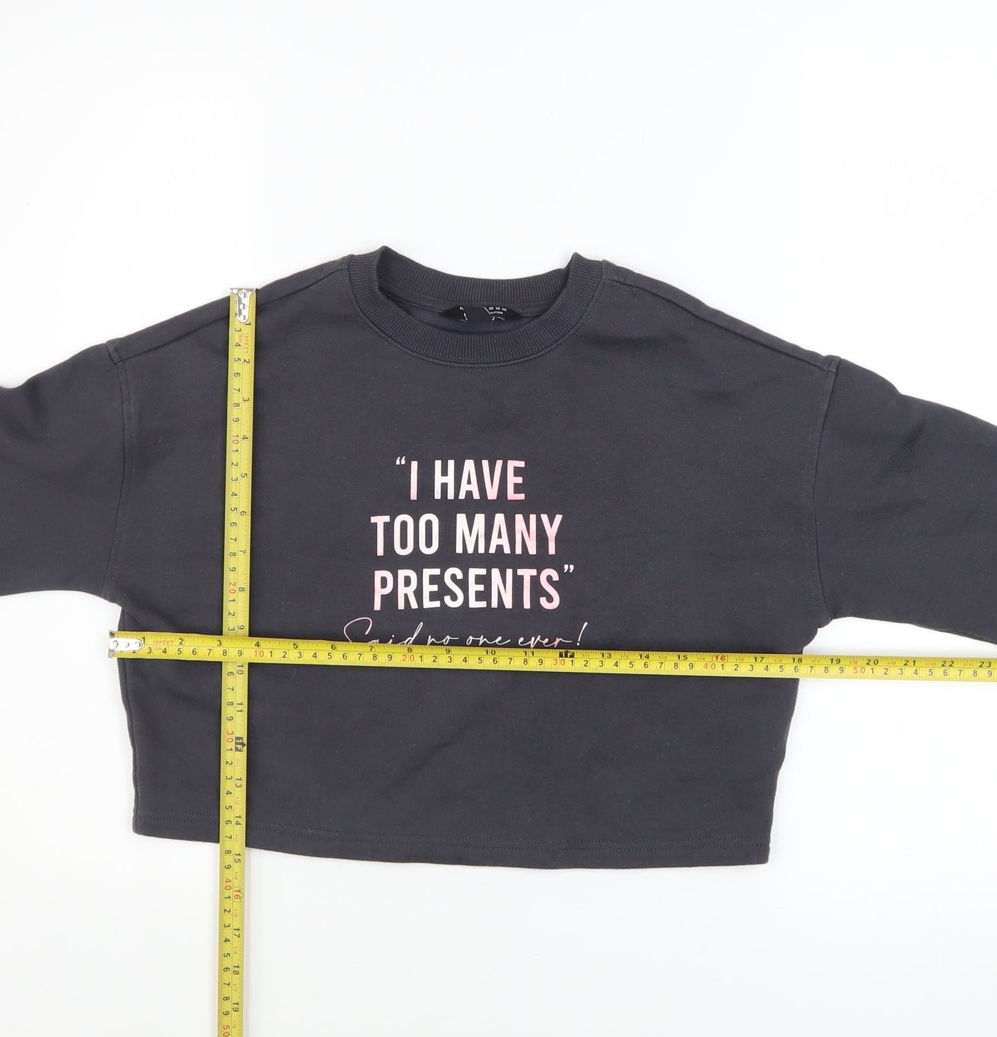New Look Girls Black Pullover Sweatshirt 10-11 Years Funny Quote Print