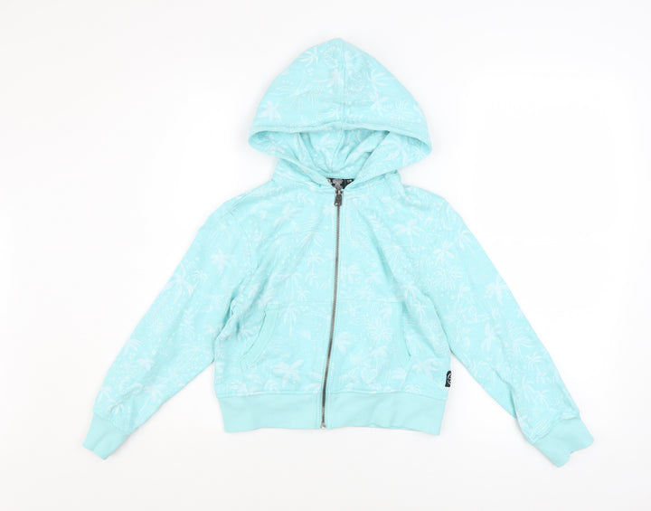Saltrock Girls Blue Full Zip Hoodie 7-8 Years Tropical Print Cotton