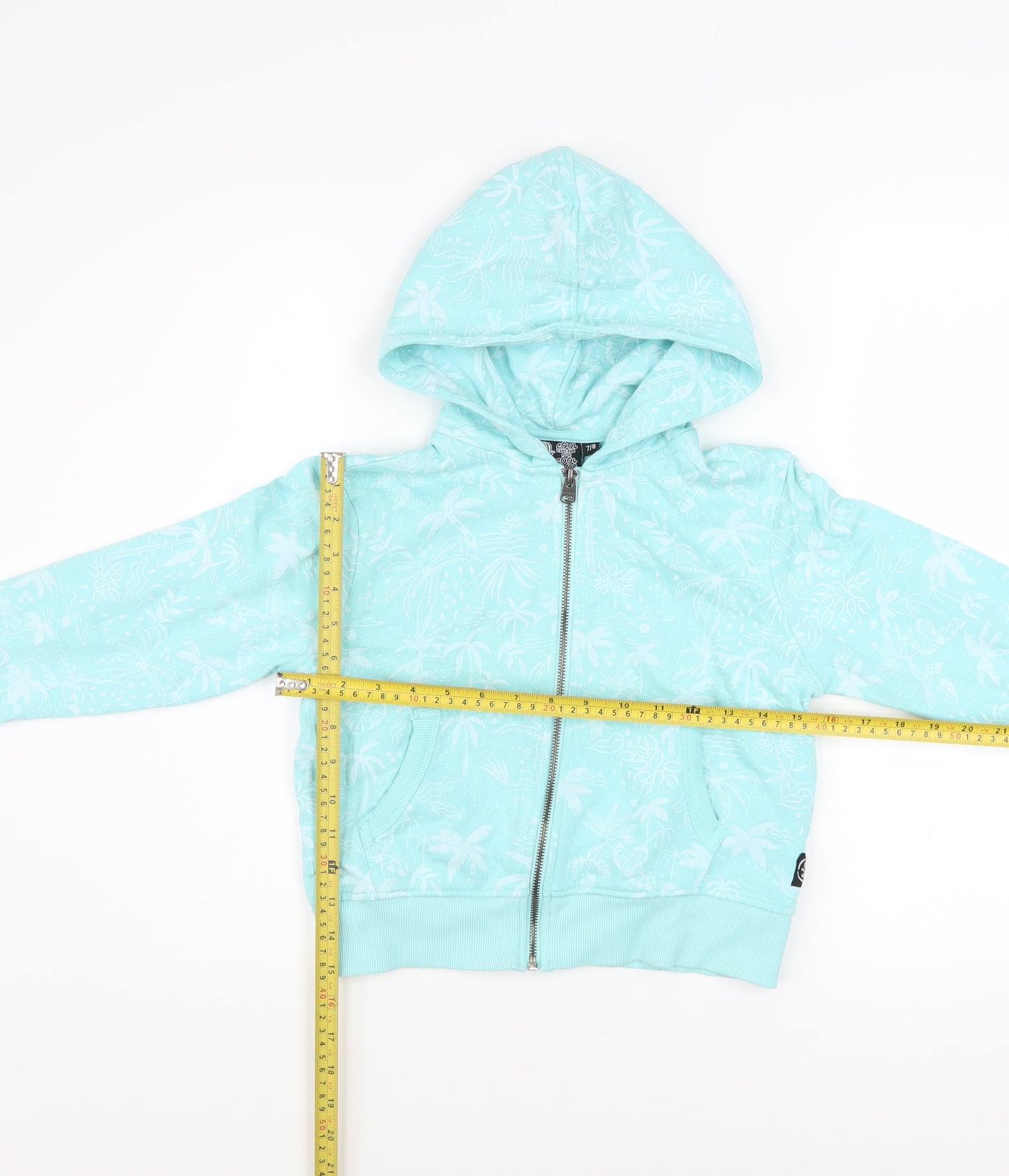Saltrock Girls Blue Full Zip Hoodie 7-8 Years Tropical Print Cotton