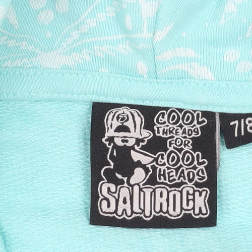 Saltrock Girls Blue Full Zip Hoodie 7-8 Years Tropical Print Cotton
