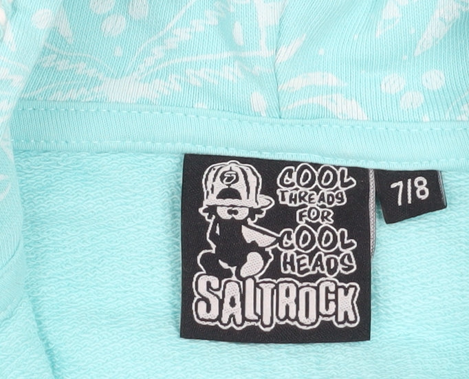 Saltrock Girls Blue Full Zip Hoodie 7-8 Years Tropical Print Cotton