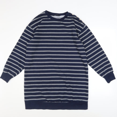 George Women Navy Stripe Long Sleeve Pullover Sweatshirt Size 10