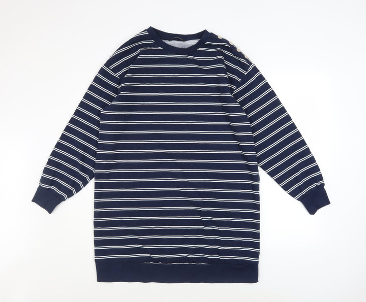 George Women Navy Stripe Long Sleeve Pullover Sweatshirt Size 10