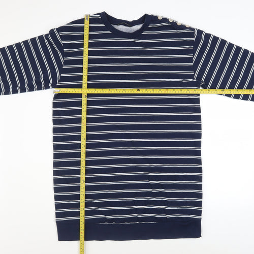 George Women Navy Stripe Long Sleeve Pullover Sweatshirt Size 10