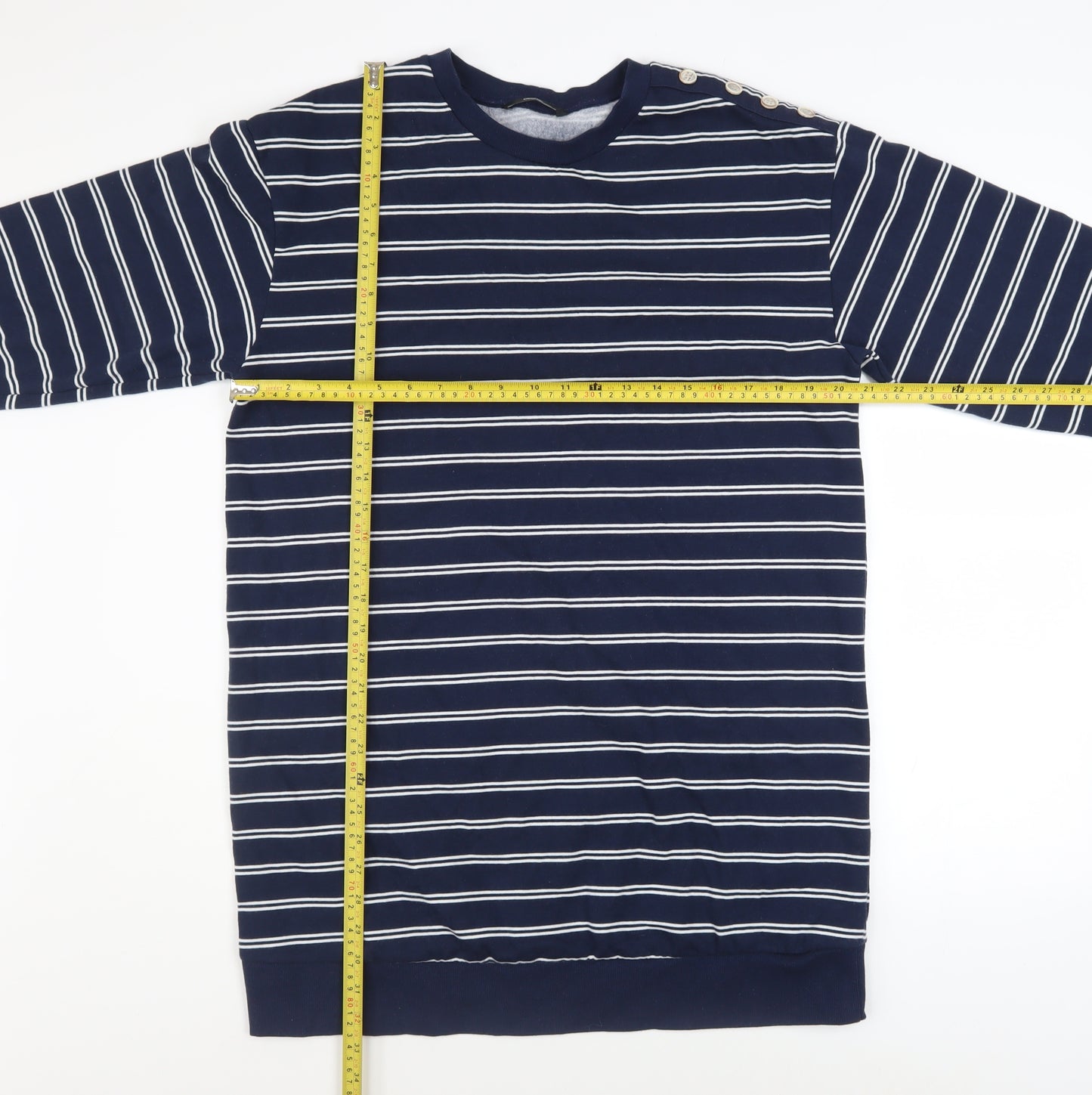 George Women Navy Stripe Long Sleeve Pullover Sweatshirt Size 10