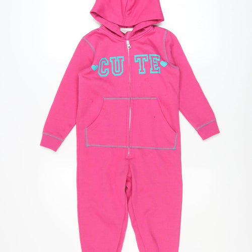 Love Me Girls Pink Hooded Zip One Piece Nightwear 5-6 Years