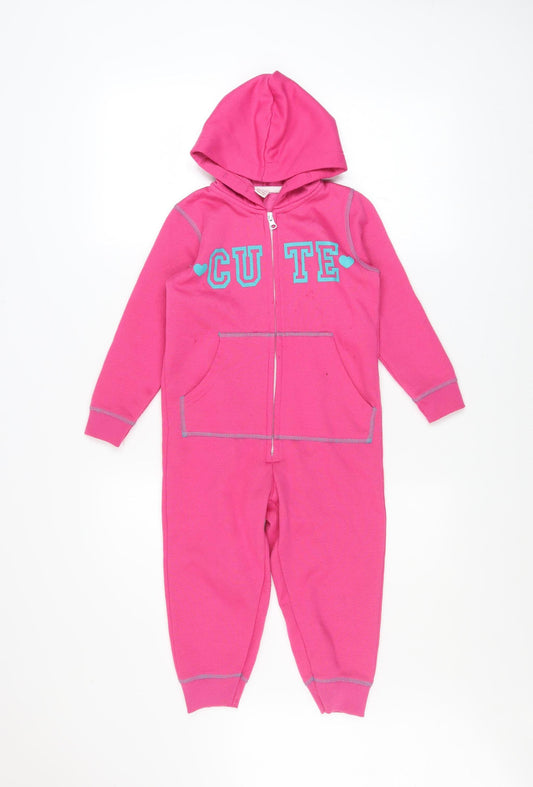 Love Me Girls Pink Hooded Zip One Piece Nightwear 5-6 Years