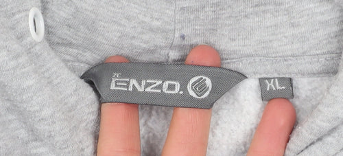 Enzo Men's Grey Full Zip Hoodie XL Regular Fit Fleece Sweatshirt