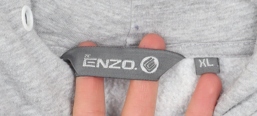 Enzo Men's Grey Full Zip Hoodie XL Regular Fit Fleece Sweatshirt