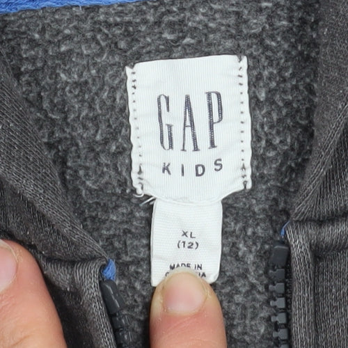 GAP Kids Boys Grey Full Zip Hoodie Size 12-13 Years Cotton Blend Fleece
