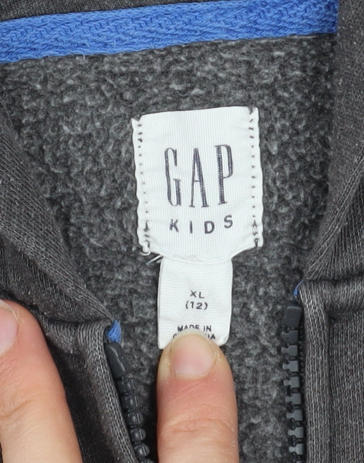 GAP Kids Boys Grey Full Zip Hoodie Size 12-13 Years Cotton Blend Fleece