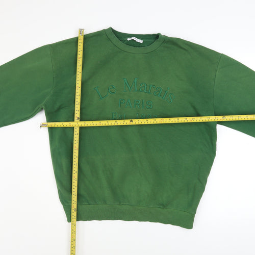 Stradivarius Womens Green Pullover Sweatshirt Medium Le Marais Paris Embroidered