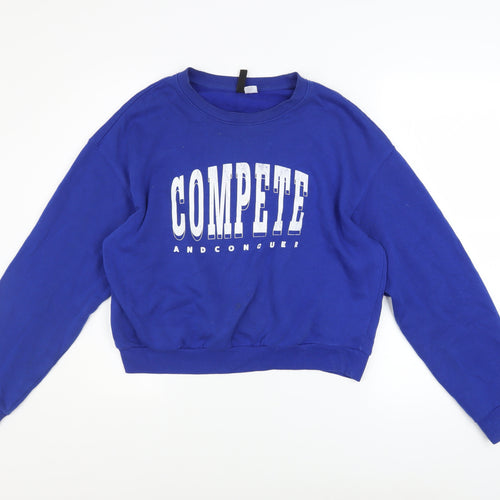 H&M Divided Women's Blue Cropped Pullover Sweatshirt Medium