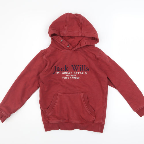 Jack Wills Boys Red Pullover Hoodie 7-8 Years Hooded Sweatshirt