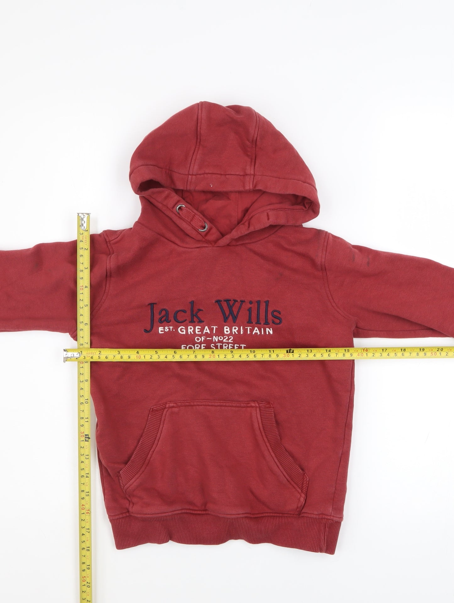 Jack Wills Boys Red Pullover Hoodie 7-8 Years Hooded Sweatshirt
