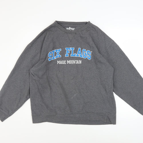 Six Flags Men’s Grey XL Pullover Sweatshirt Graphic Print