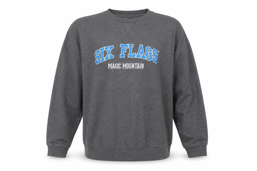 Front view of Six Flags Men’s Grey XL Pullover Sweatshirt Graphic Print