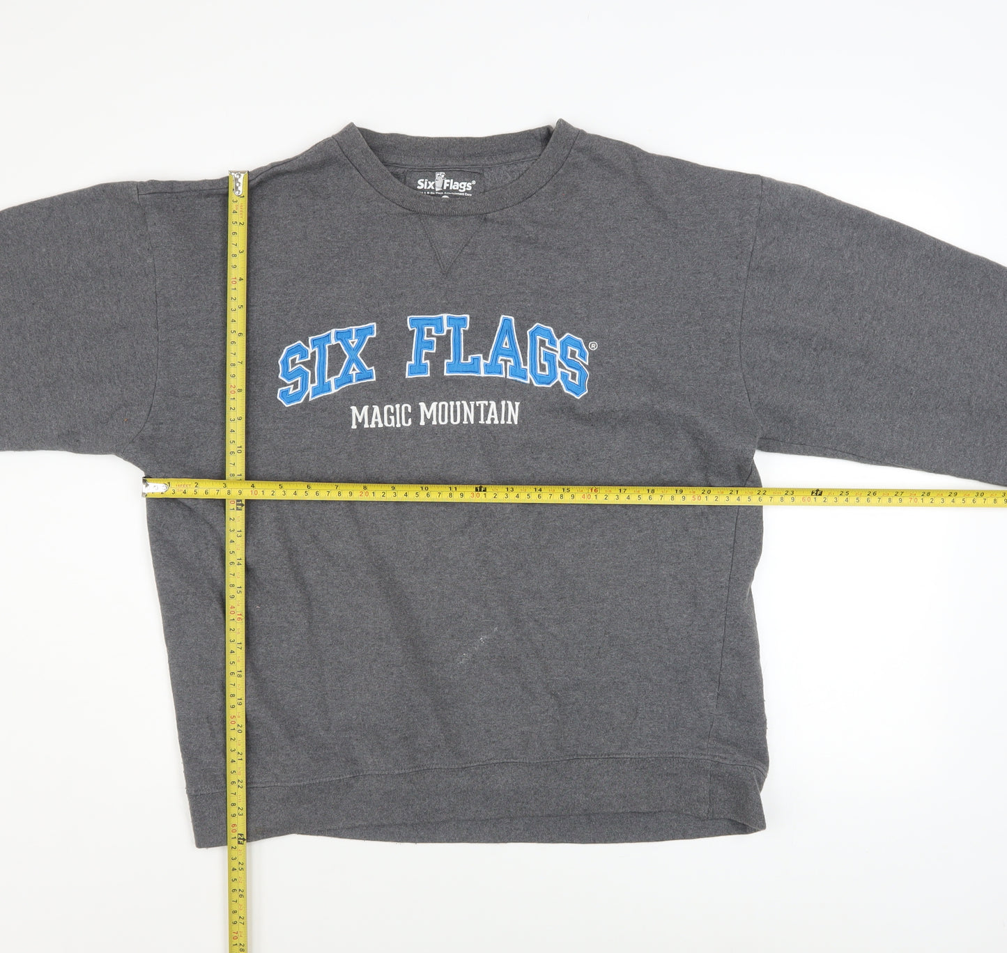 Six Flags Men’s Grey XL Pullover Sweatshirt Graphic Print
