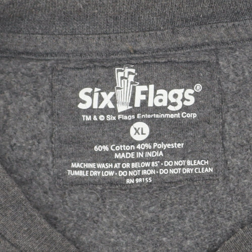 Six Flags Men’s Grey XL Pullover Sweatshirt Graphic Print