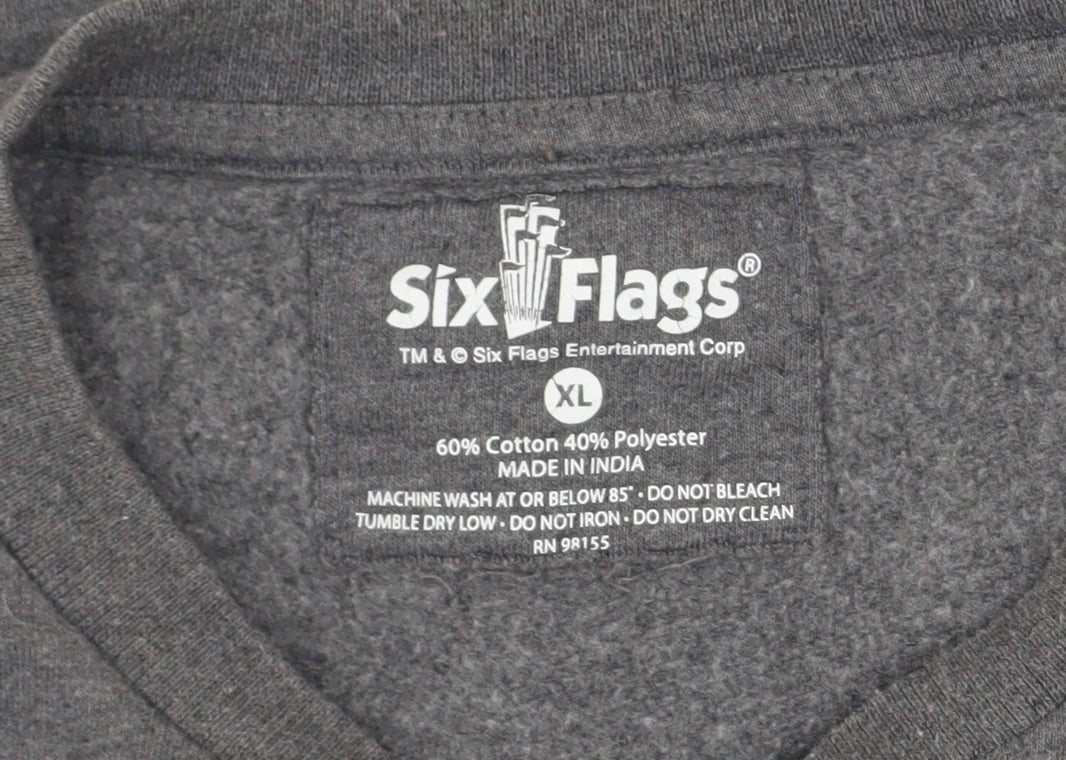 Six Flags Men’s Grey XL Pullover Sweatshirt Graphic Print