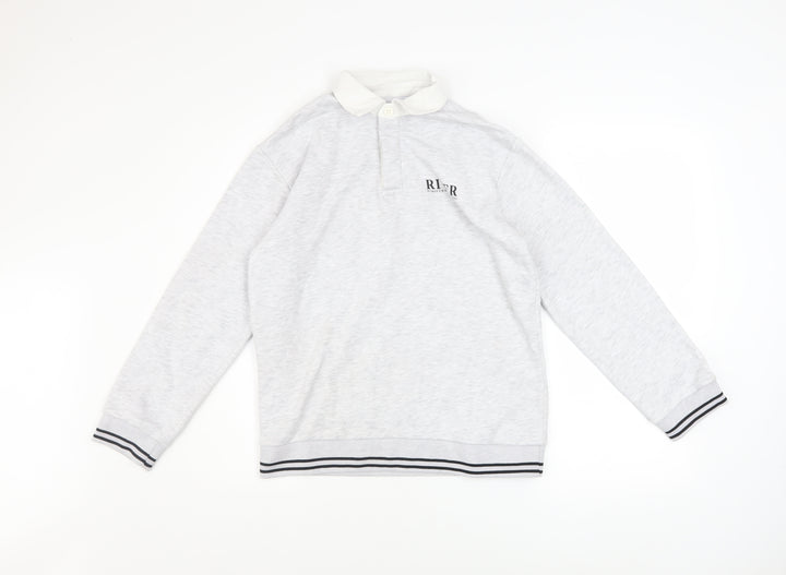 River Island Girls Grey Fleece Collared Henley Sweatshirt 11-12 Years