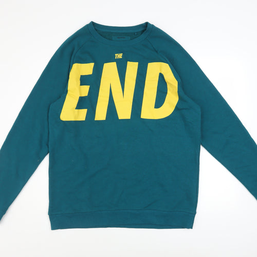Bershka Men's Blue Graphic 'THE END' Sweatshirt L Regular Fit