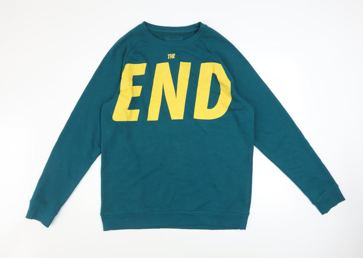 Bershka Men's Blue Graphic 'THE END' Sweatshirt L Regular Fit