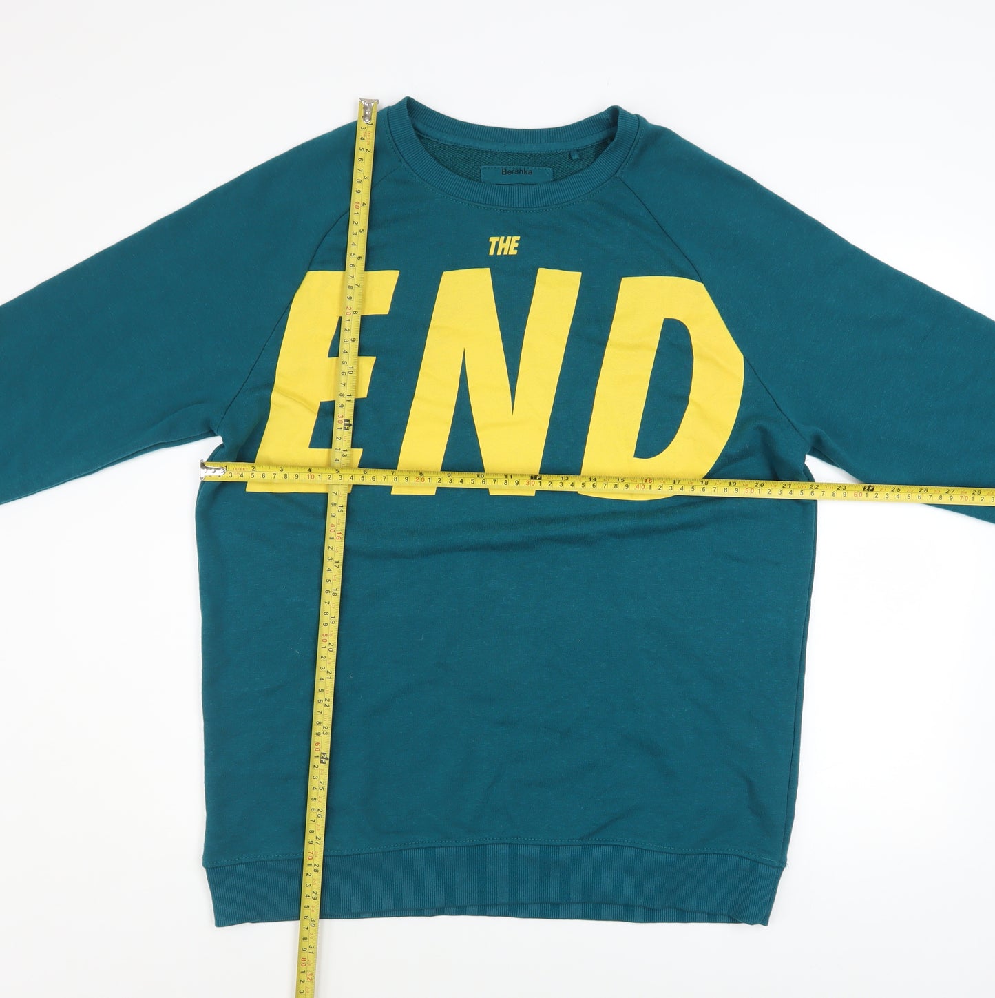 Bershka Men's Blue Graphic 'THE END' Sweatshirt L Regular Fit