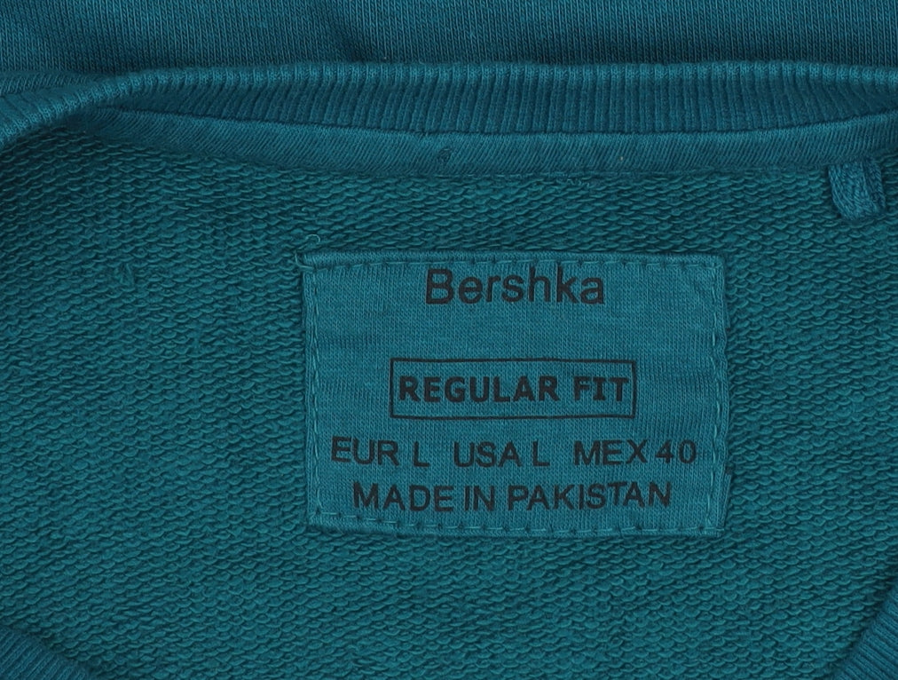 Bershka Men's Blue Graphic 'THE END' Sweatshirt L Regular Fit