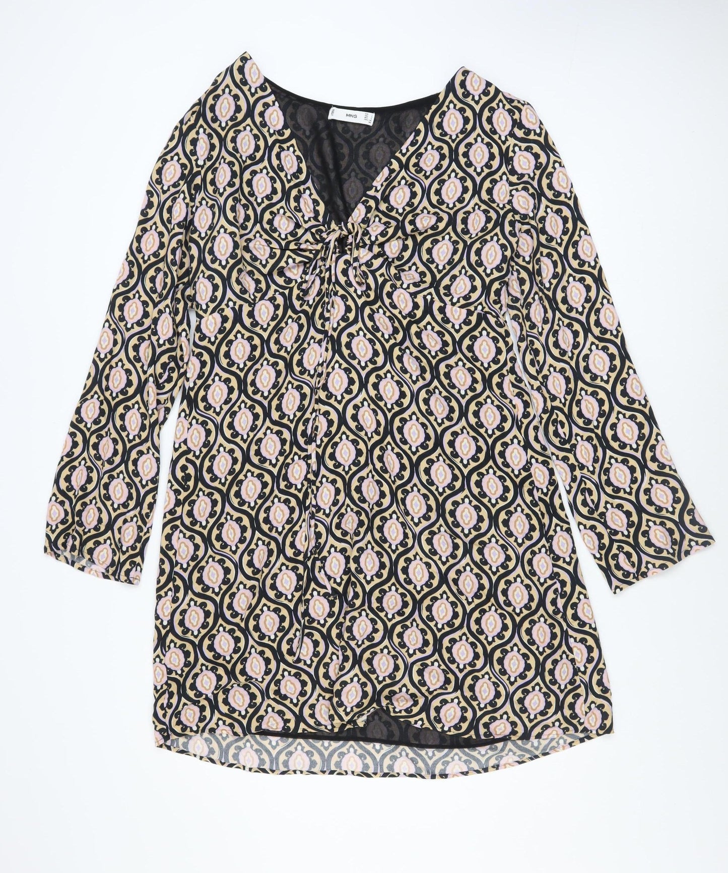 MNG Women’s Multicoloured Shift Dress Size 12 V-Neck 3/4 Sleeve