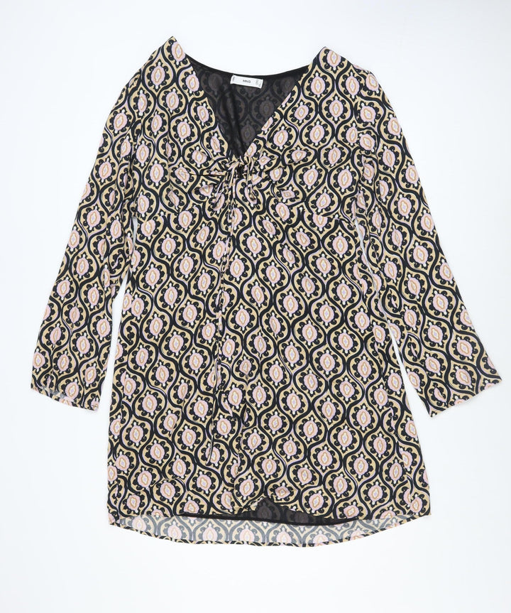 MNG Women’s Multicoloured Shift Dress Size 12 V-Neck 3/4 Sleeve